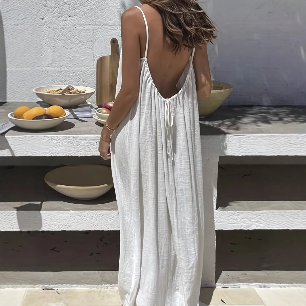 Women's Backless Loose Long Home Wear Cami Dress